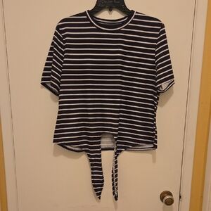 SHEIN Black and White Striped Tie-Front Tee